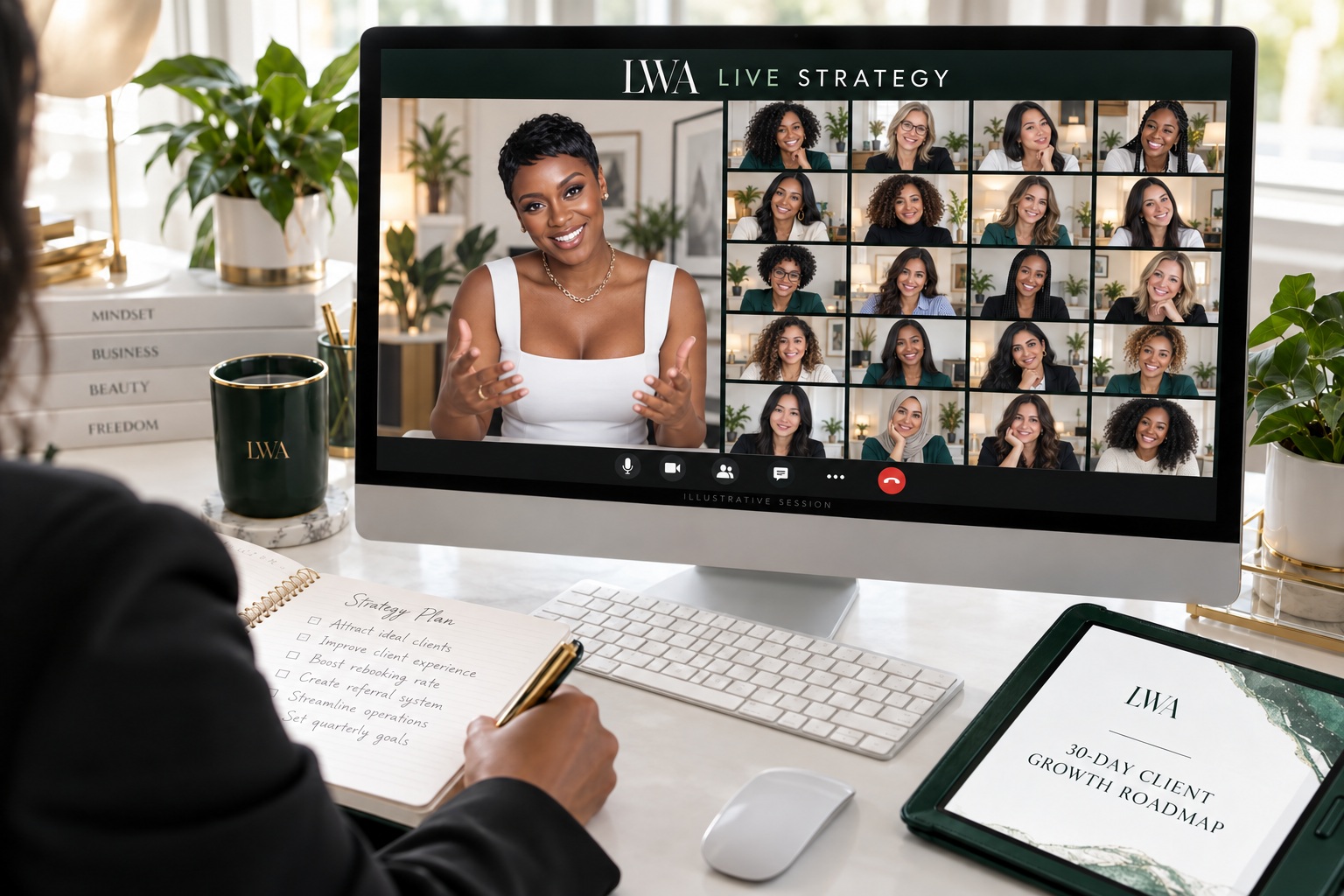 Illustrative LWA online coaching session with Mela and a diverse group of participants
